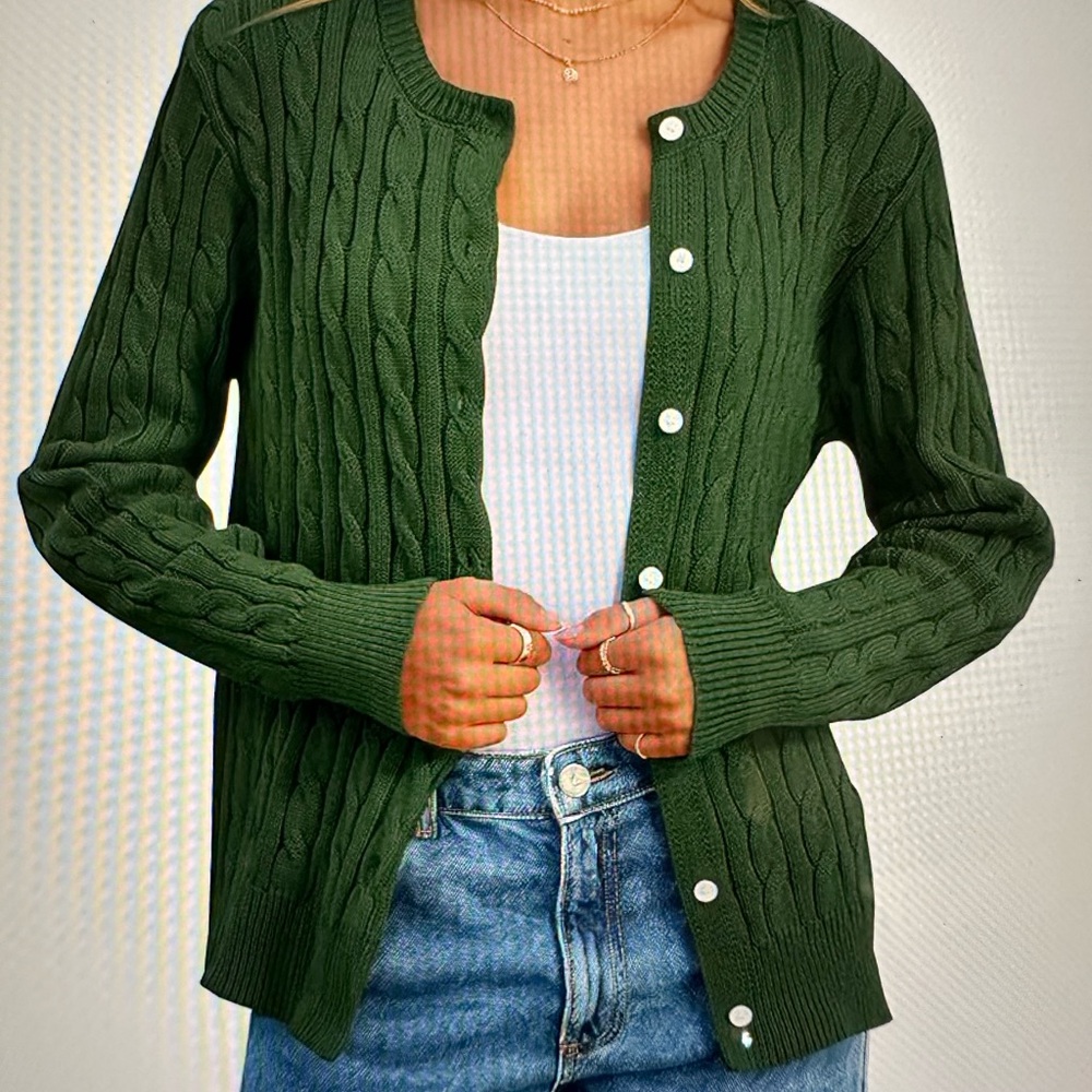 Women’s Cable Knit Open Front Cardigan Sweater, Green, Size Medium, NWT - Picture 8 of 9